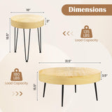 COSTWAY Farmhouse Round Coffee Table Set of 2, Rustic Sofa Side Tea Tables w/Wood Finish, Metal Frame, Adjustable Foot Pads, Nesting End Table Set for Living Room (Radial Pattern, Light Natural) COSTWAY