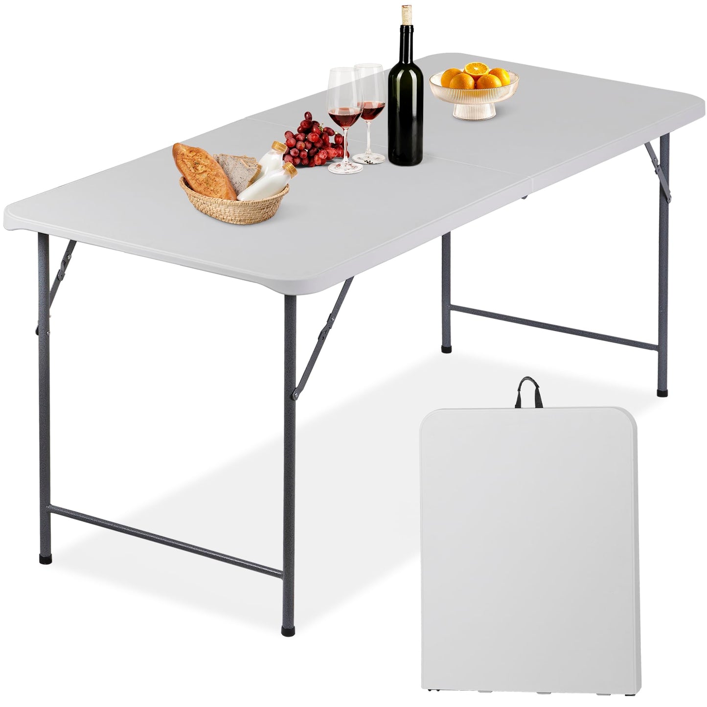 ZenStyle 6 ft Adjustable Folding Table, Indoor Outdoor Portable Plastic Dining Card Table Utility Table for Camping Dining Event Party (71"x27", Rectangular)