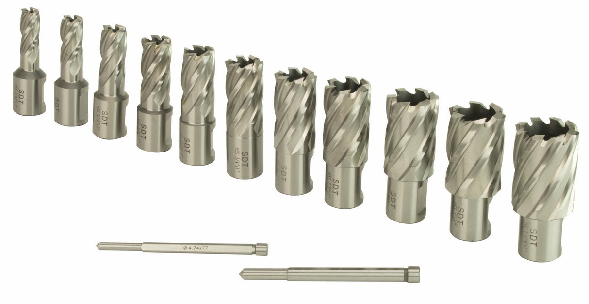 Steel Dragon Tools 13pc. High Speed Steel HSS Annular Cutter Kit 1" Depth and 7/16 in. to 1-1/16 in. Steel Dragon Tools
