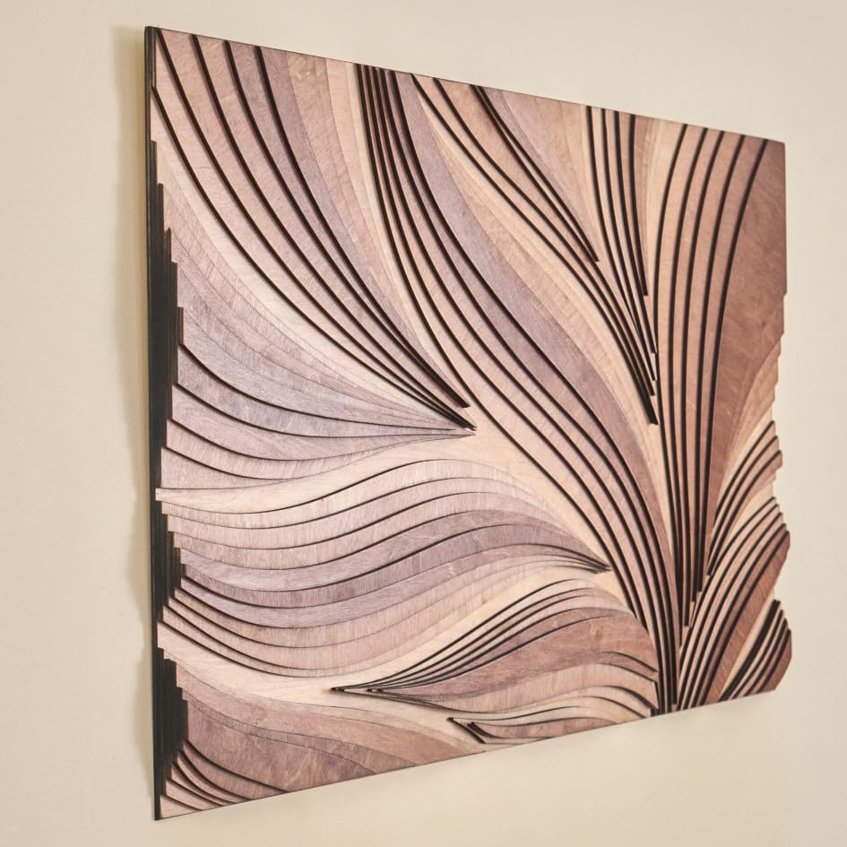 NEODECO Parametric Frameless Wood Wall Art, 3D Acoustic Wall Panel of Parametric Cut & Stained Birch Plywood Layers, Geometric Wall Hanging, Abstract Wood Wall Decor (Large) NEODECO