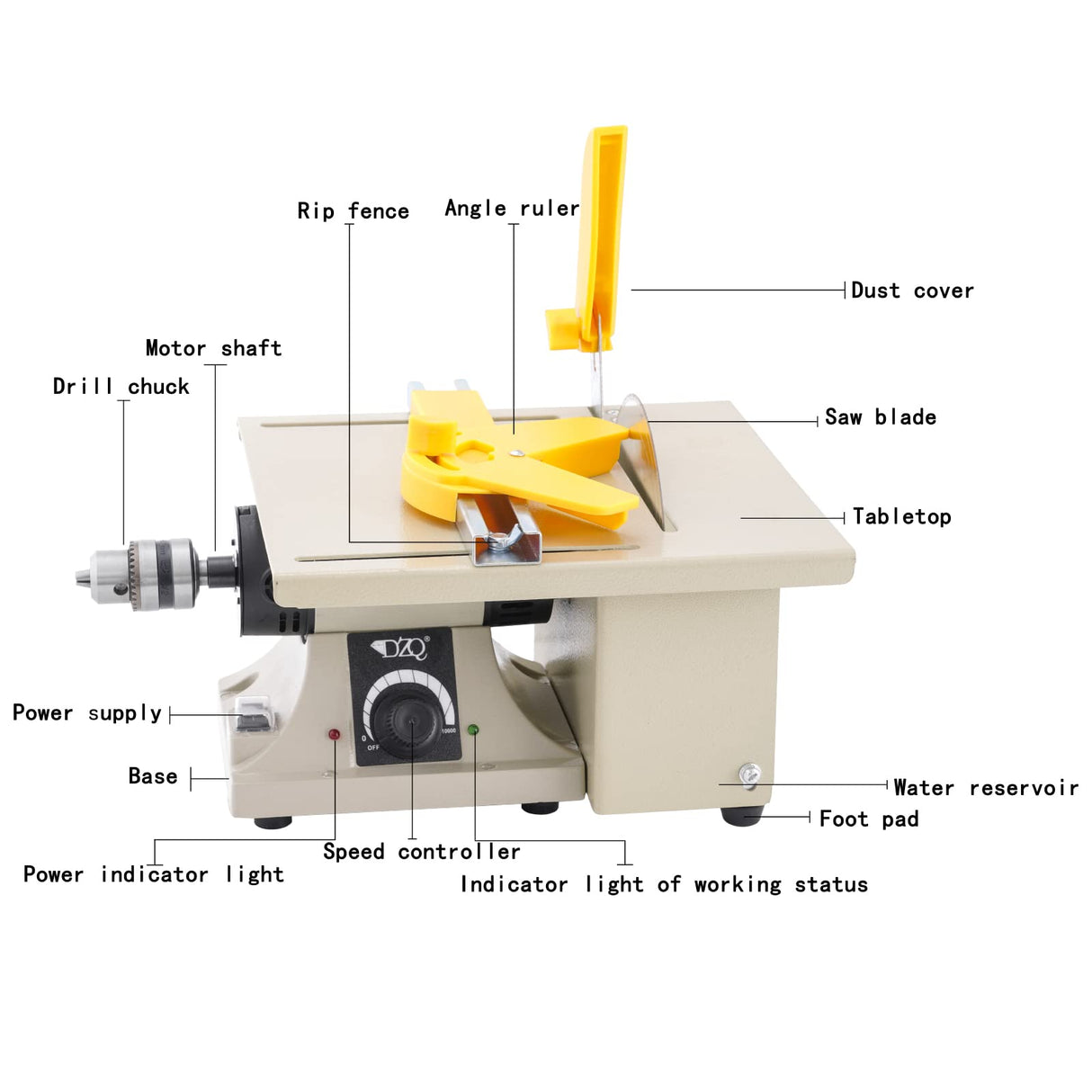 DZQ Mini Table Saw Jewelry Making Polisher w/Flex Shaft Multifunctional Bench Grinder Sander Buffing Machine Woodworking Tool 69Pcs Accs 10,000Rpm 750W DZQ