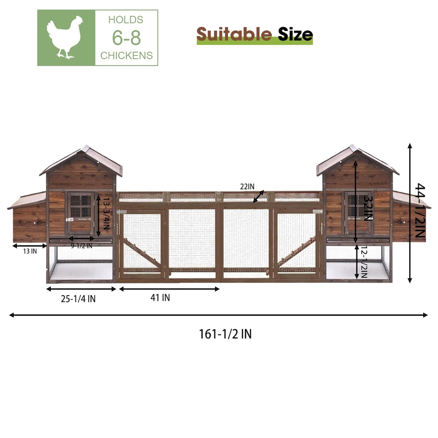 160IN Chicken Coop Wooden Large Hen House for Chickens, Waterproof Outdoor Poultry Cage for Small Animals with Upgraded Nesting Box(Brown)