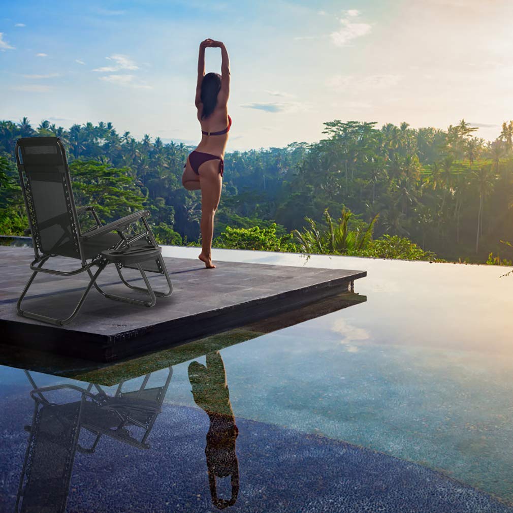 FDW Zero Gravity Lawn Lounge Chairs Set of 2 with Pillow and Cup Holder - Adjustable Reclining Folding Outdoor Chairs for Deck, Beach, Yard FDW