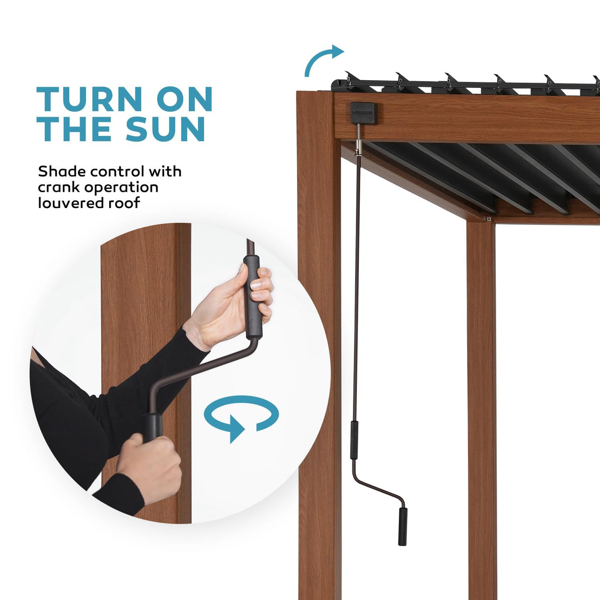 MIRADOR 111S Takasho Louvered Pergola, 10Ft x 10Ft, Full Aluminum Frame, Adjustable Roof for Outdoor Deck Garden PatioDurable, Cherry Oak MIRADOR