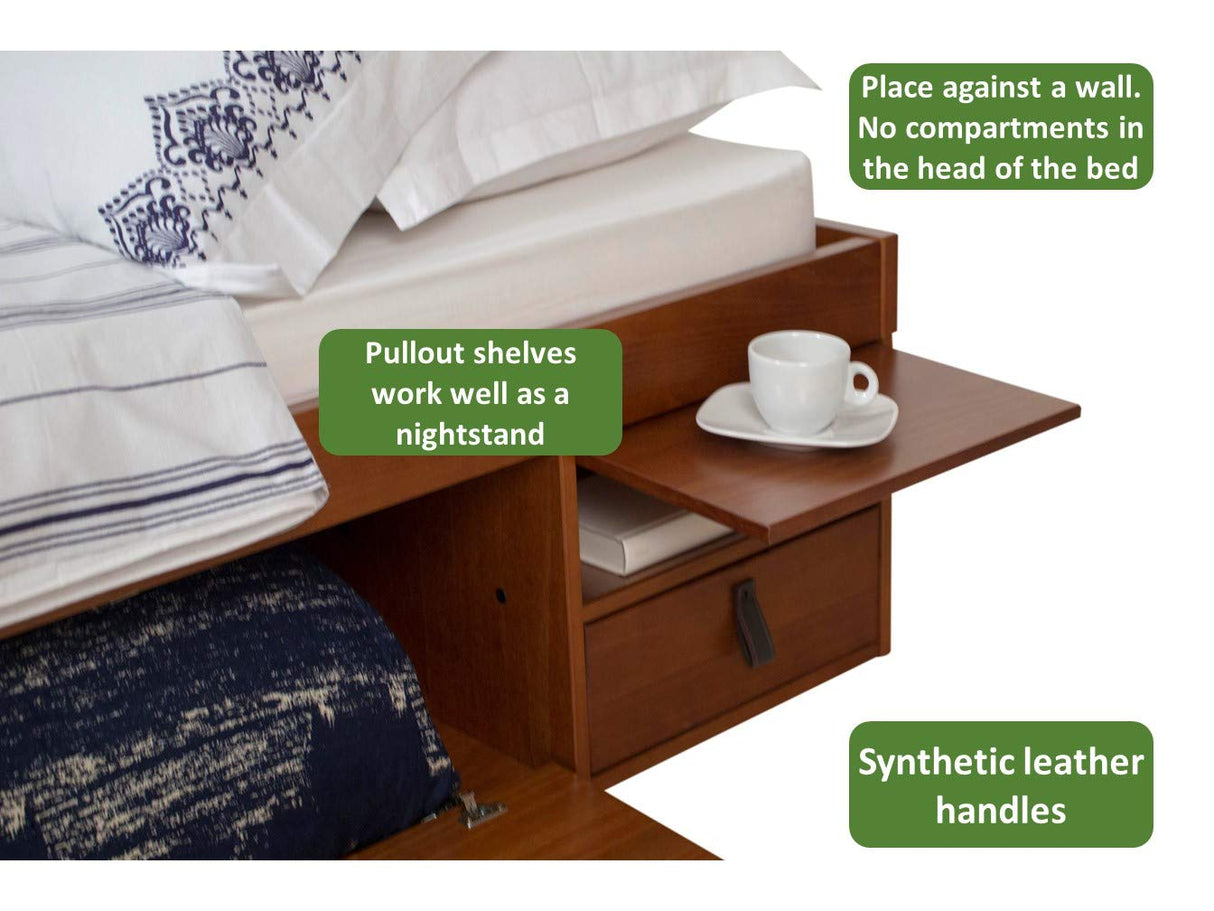 Bali Storage Platform Bed with Drawers - Queen Size in Caramel Brown Wood memomad