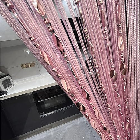 ave split 100cmX200cm Decorative Door String Curtain Beads Wall Panel Fringe Window Room Divider Blind for Wedding Coffee House Restaurant Parts Door Divider Beads Tassel Screen Decoration (pink25) ave split
