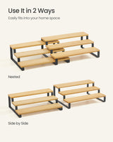 SONGMICS Display Risers, Set of 2 Engineered Wood Perfume Organizer Stand, 3-Tier Cupcake Stand Holder, Spice Rack, Shelf Risers for Figures, Dessert Shelves, Natural Beige and Ink Black UKCS016N01 SONGMICS