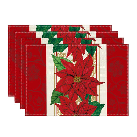 Artoid Mode Watercolor Poinsettia Red Christmas Placemats Set of 4, 12x18 Inch Seasonal Winter Christmas Table Mats for Party Kitchen Dining Decoration Artoid Mode
