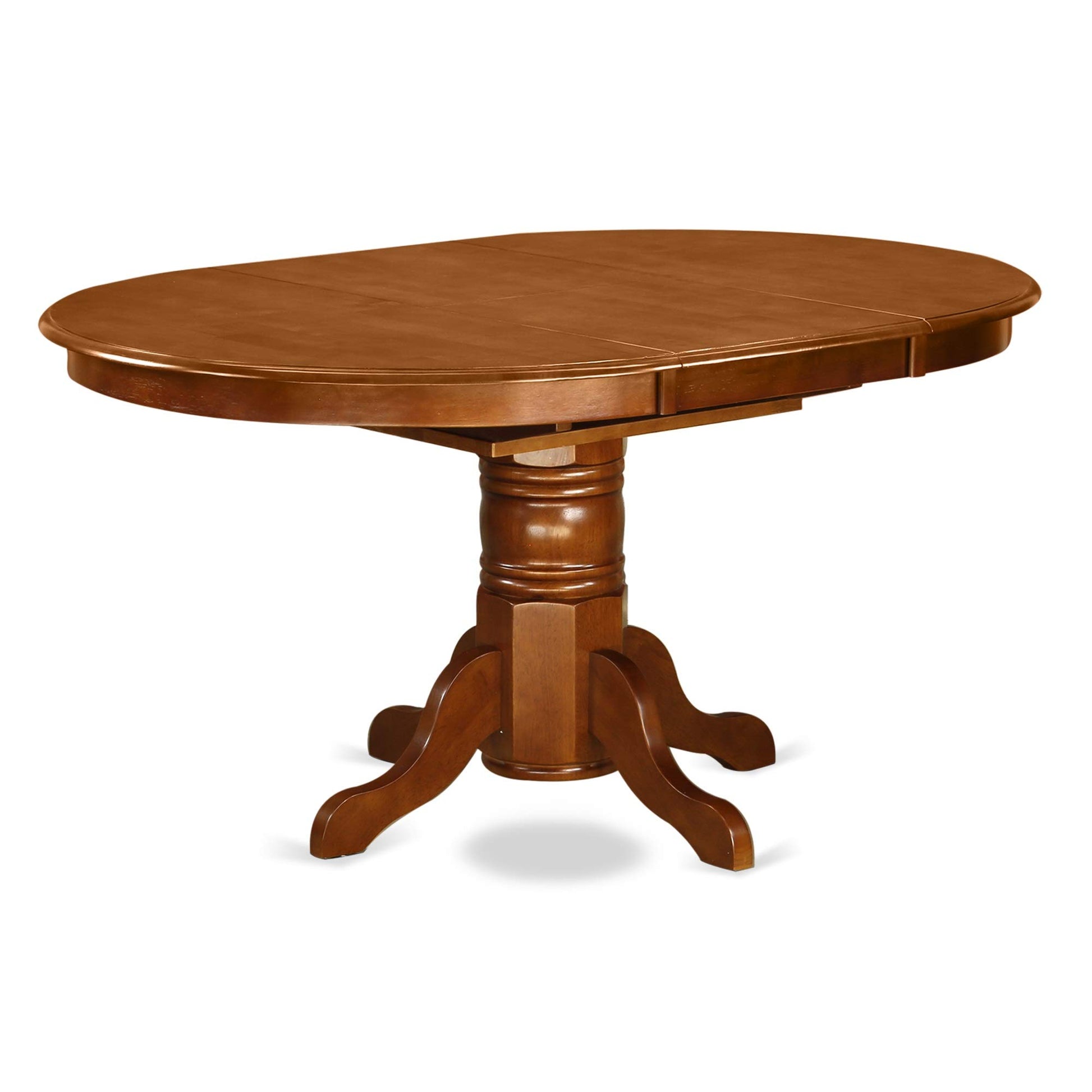 East West Furniture AVT-SBR-TP Avon Kitchen Dining Table - an Oval Wooden Table Top with Butterfly Leaf & Pedestal Base, 42x60 Inch, Saddle Brown - WoodArtSupply