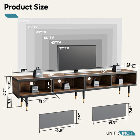 Bestier Mid Century Modern TV Stand for 85 inch tv, Entertainment Center with Storage and Sliding Doors, 2 in 1 Long TV Cabinet for Living Room, Ancona Walnut Bestier