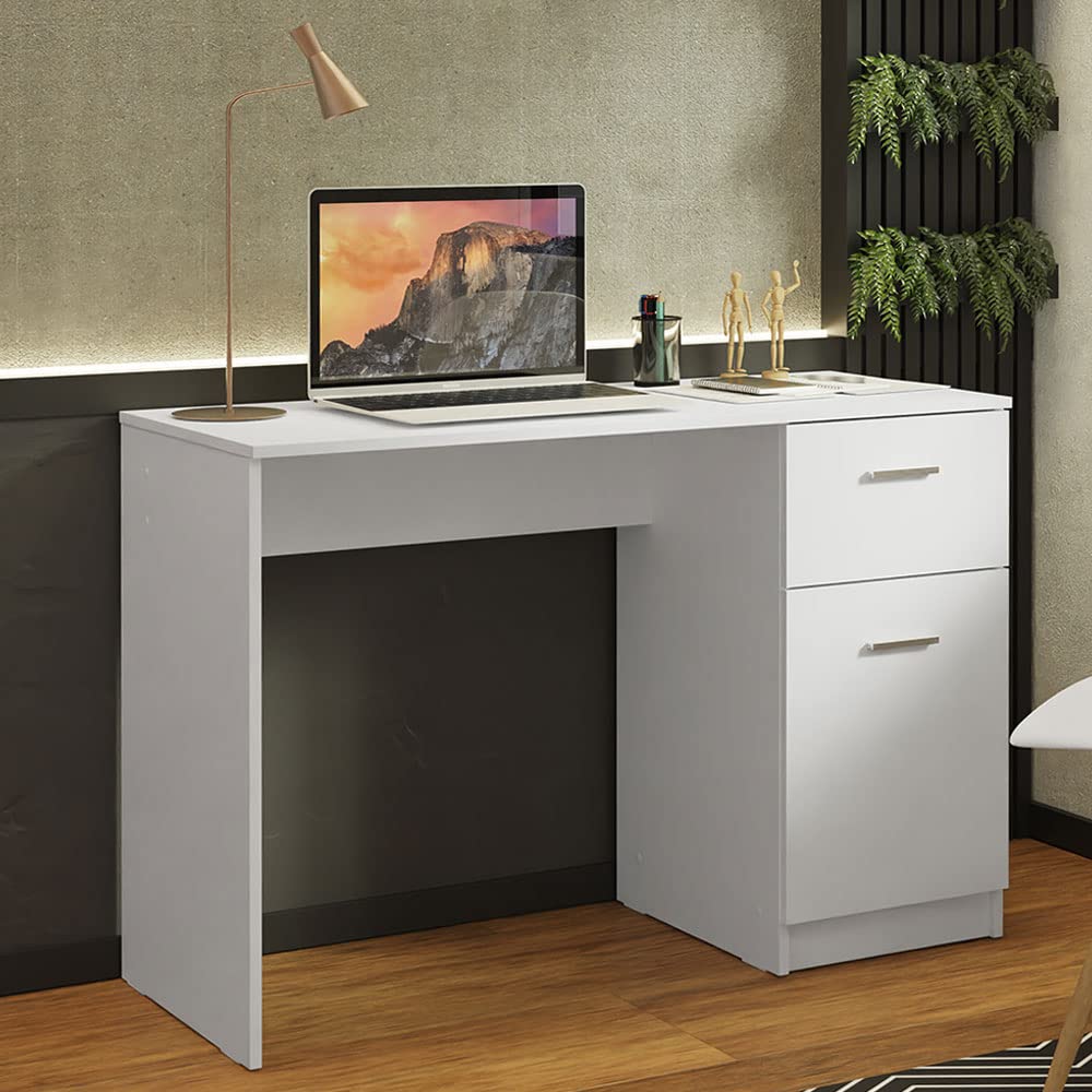 Madesa Compact Computer Desk Study Table for Small Spaces Home Office 43 Inch Student Laptop PC Writing Desks with Storage and Drawer, Modern Ergonomic Gaming Workstation - White Madesa