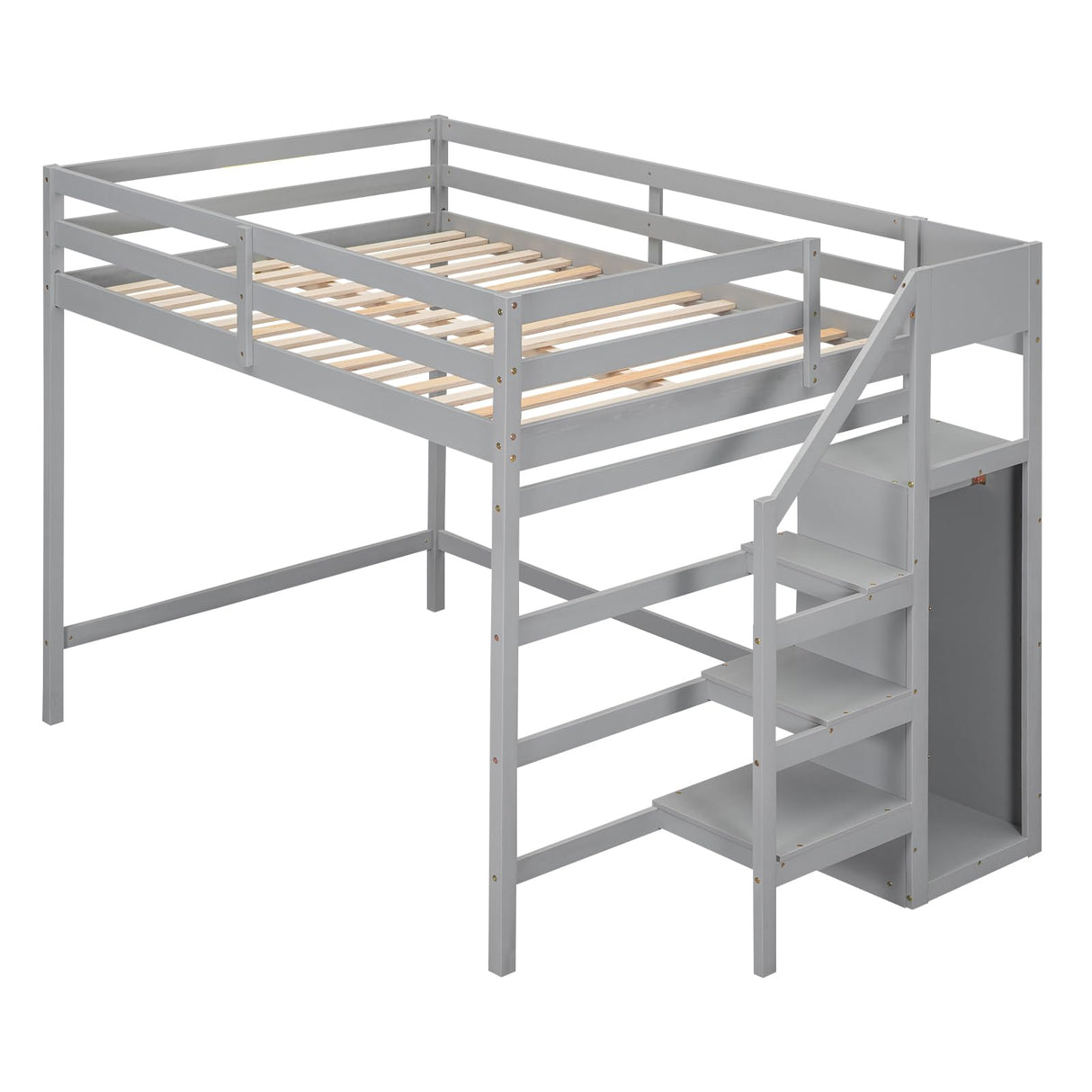 Harper & Bright Designs Grey Full Loft Bed with Staircase, Wardrobe, and Storage Shelf for Kids and Teens Harper & Bright Designs