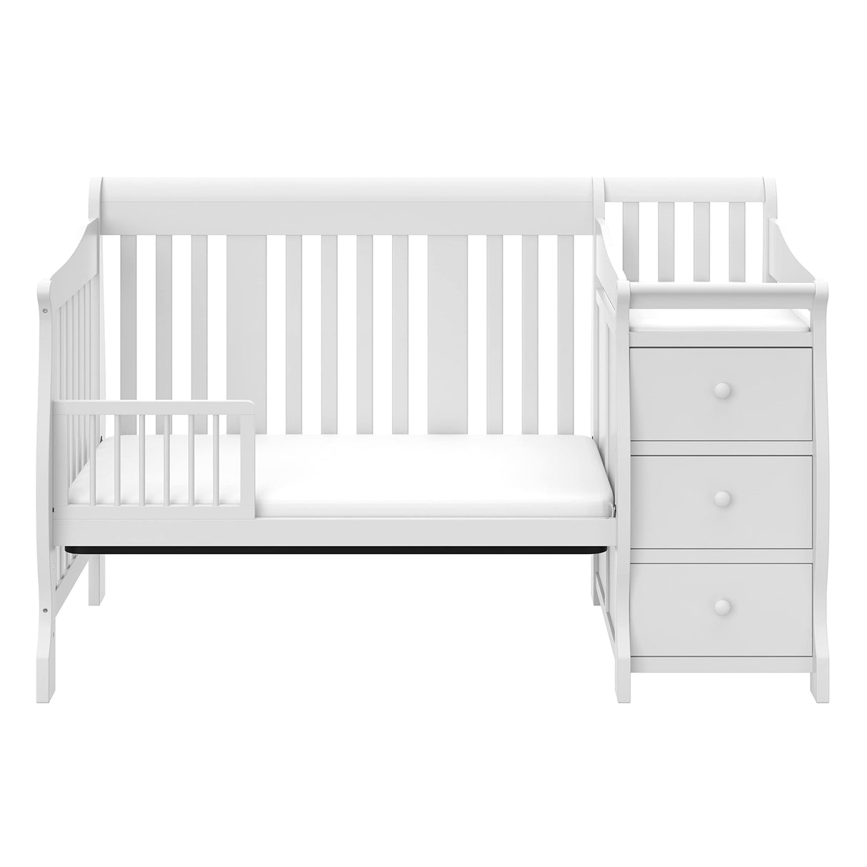 Storkcraft Portofino 5-in-1 Convertible Crib and Changer (White) – Changing-Table Combo with Drawer, Converts to Toddler Bed, Daybed Full-Size Storage Drawer Storkcraft