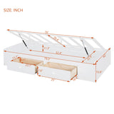 Merax Twin Bunk Bed with Drawers, Wood Twin Over Twin Bunk Bed with Wardrobe, Storage Shelves and Hydraulic Bed, White Merax