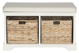 SAFAVIEH Home Collection Freddy Vintage White/ Wicker Basket 2-Drawer Storage Bench with Cushion (Fully Assembled) Safavieh