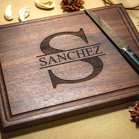 Walnut Artisan Personalized Cutting Boards, Custom Anniversary or Housewarming Gift Idea, Wood Engraved Charcuterie Board for Couples and Newlyweds, Initial Design 050 Walnut Artisan Gallery