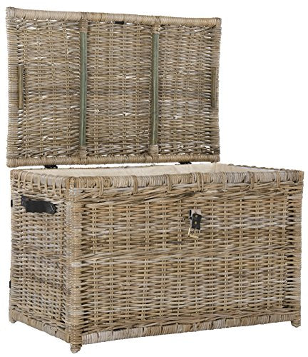 happimess HPM9004B Michael 35" Wicker Storage Trunk, Collapsible for flat storage, Rattan-Kubusoft Gray, Coastal for Office, Dorm Room-LivingRoom, Bedroom, Dining Room, Natural happimess