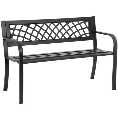 Garden Bench Bench Park Outdoor Bench for Patio Metal Bench Park Bench with Plastic Backrest Armrests Sturdy Steel Frame Furniture for Yard Porch Work Entryway, Black FDW