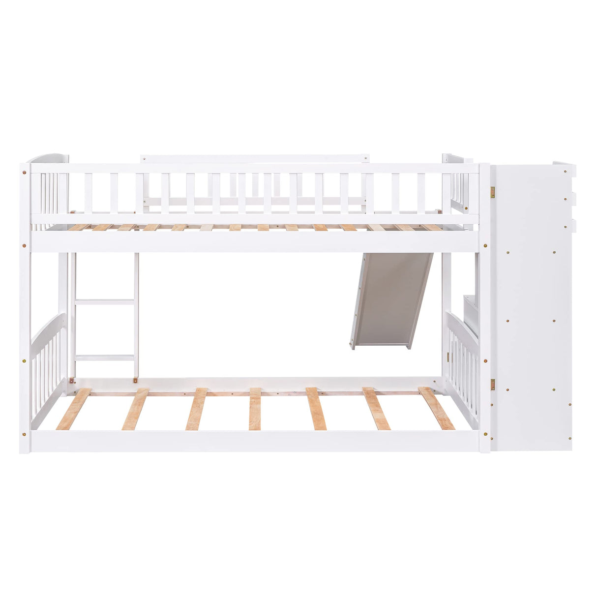 CITYLIGHT Kids Bunk Bed with Slide and Stairs, Twin Over Twin Bunk Bed with 3 Drawers, Floor Bunk Bed for Kids, Wooden Bunk Bed Frame, White CITYLIGHT