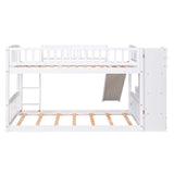 CITYLIGHT Kids Bunk Bed with Slide and Stairs, Twin Over Twin Bunk Bed with 3 Drawers, Floor Bunk Bed for Kids, Wooden Bunk Bed Frame, White CITYLIGHT