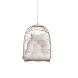 Egg Swing Chair for Outdoor Garden, Premium All-Weather PE Rattan Hanging Lounge Chair with Waterproof Cushion, Heavy-Duty Steel Frame, Modern Patio Swing Bed for Porch, Backyard, Poolside (White) FHUKMZOI