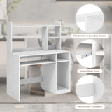 IFANNY White Modern Computer Desk with Hutch, Built-in Charging Station & Ample Storage IFANNY
