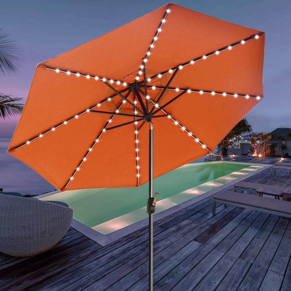 EliteShade USA 10-Year-Non-Fading Solar 9ft Market Umbrella with 80 LED Lights Patio Umbrellas Outdoor Table Umbrella with Ventilation,Rust EliteShade