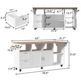 JOIKUJIA Rolling Kitchen Island Cart with Storage, Mobile Kitchen Island on Wheels with Drop Leaf & 2 Drawers, Adjustable Shelf, Towel Rack & Brown Tabletop, White, 70.9”W x 31.7”D x 31.6”H JOIKUJIA