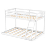 KOMFOTT Low Bunk Bed Twin Over Full, Solid Wood Twin Bed Frame with Built-in Ladder & Safety Guardrails, Space-Saving Low Bunk Bed for Kids, Teens, No Box Spring Needed KOMFOTT