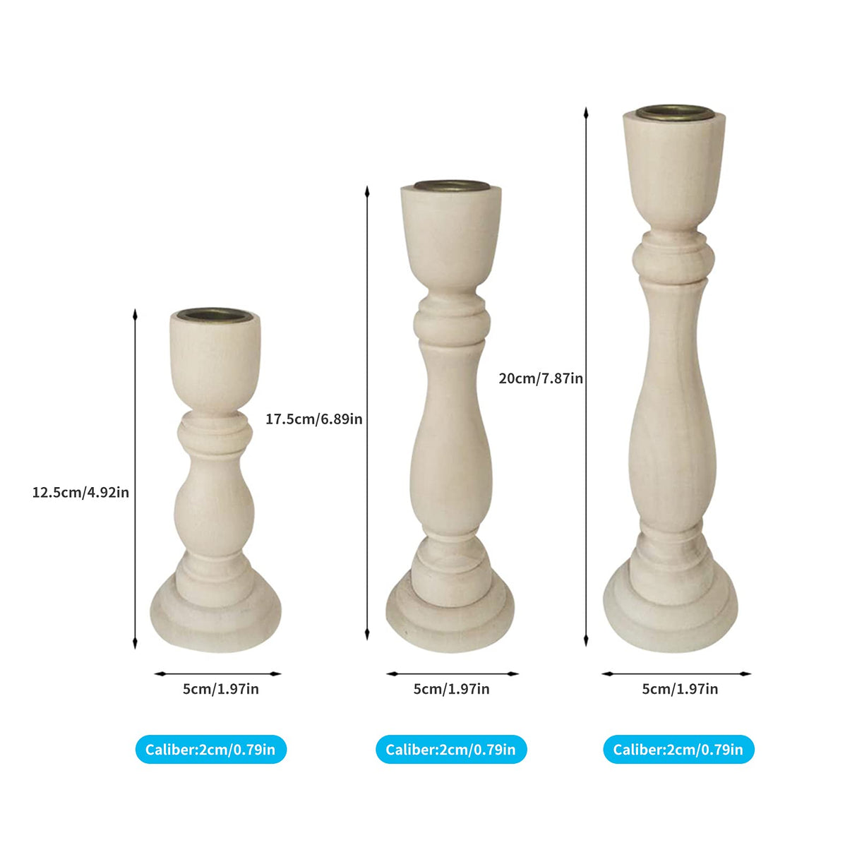 Wooden Candle Holders Set of 3,Unfinished Wood Candlesticks Holders for Taper Candle,Table Centerpieces for Rustic Wedding Party Birthday Home Decoration SPETYORT