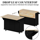 Rovibek 53in Mobile Kitchen Island with Drop Leaf, Storage Drawers, and Spice Rack in Jet Black Rovibek
