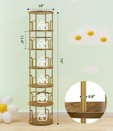 6 Tier Rotating Bookshelf Tower Round,74” Tall Spinning Bookshelf Tower Anti-Tipping Design,Metal & Wood Standing Revolving Bookcase Stackable Space Saving for Small Spaces,Study,Living Room,Bedroom Amzeth