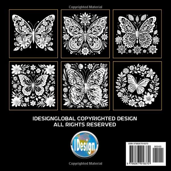 53 Butterfly & Floral Mandalas: Coloring Book for Adults & Teens | Black Background Paper Cut Style | Stress Relief | Relaxation & Mindfulness (Midnight Black Background Coloring Series) Majosta