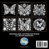 53 Butterfly & Floral Mandalas: Coloring Book for Adults & Teens | Black Background Paper Cut Style | Stress Relief | Relaxation & Mindfulness (Midnight Black Background Coloring Series) Majosta
