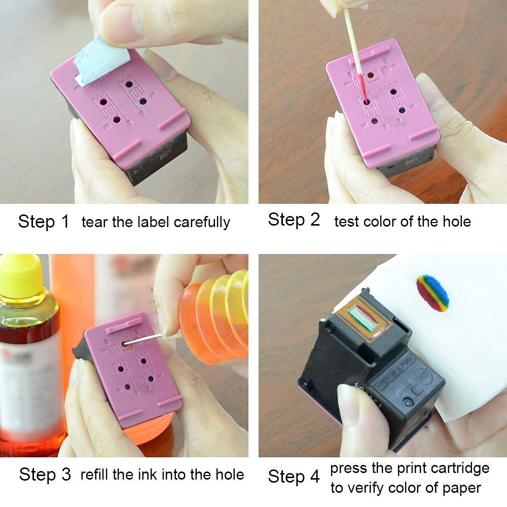 Aomya Ink Refill Kit 100ml for HP 67 61 65 60 62 63 910 920 901 902 932 933 934 940 952 94 95 96 Inkjet Printer Cartridges Refillable Ink Cartridges CIS CISS System 4 Color Set with 4 Syringes