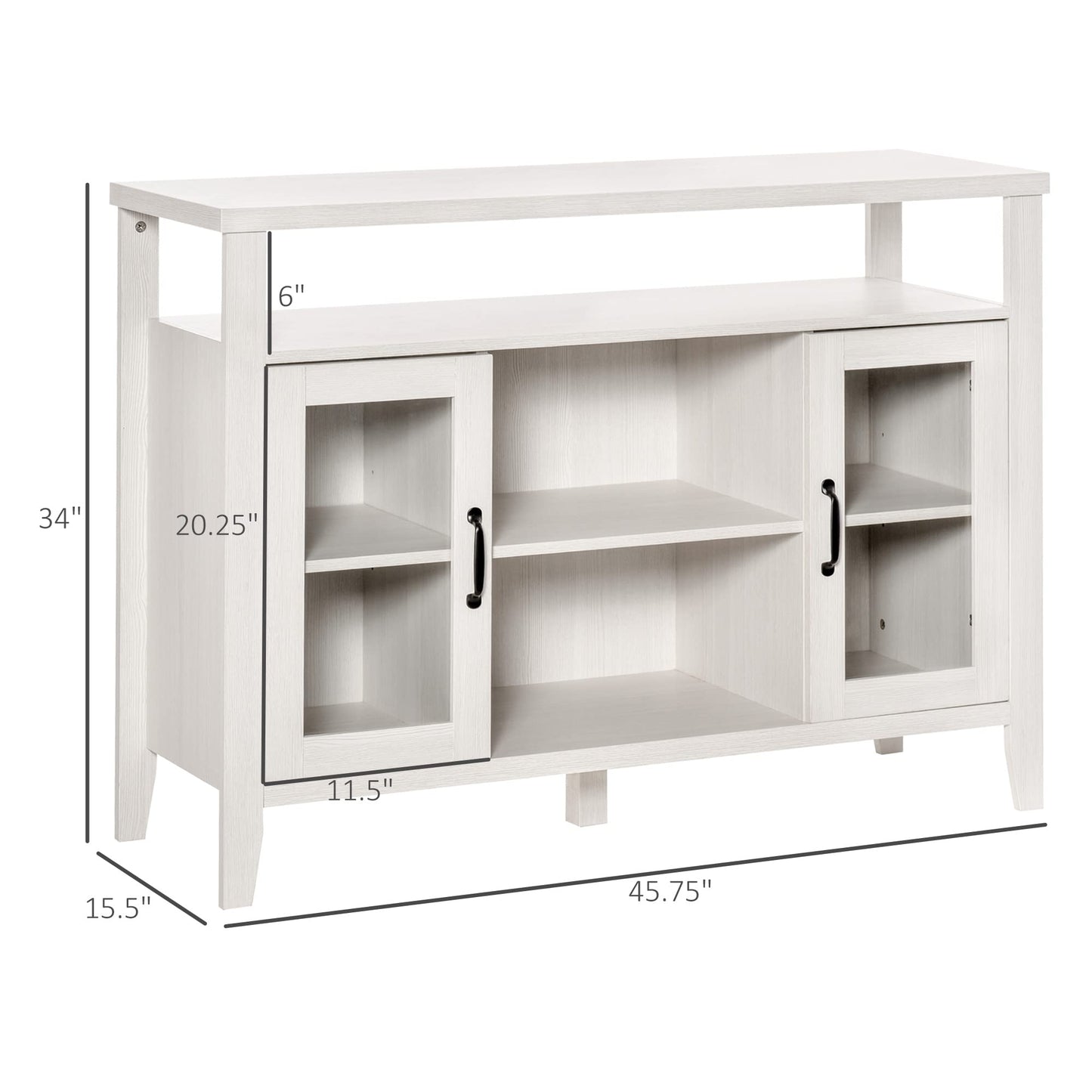 HOMCOM Farmhouse Sideboard Buffet Cabinet, Coffee Bar Cabinet with Storage Shelves, Kitchen Cabinet with 2 Framed Glass Doors and Anti-Topple, White - WoodArtSupply