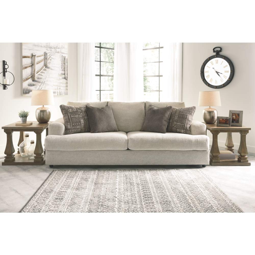 Signature Design by Ashley Soletren Contemporary Chenille Queen Sofa Sleeper with 4 Accent Pillows, Off-White Signature Design by Ashley