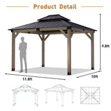 COSIEST 10x12FT Cedar Wood Gazebo, Outdoor Hardtop Gazebo with 2-Tier Galvanized Steel Roof, Netting & Curtains, Wooden Gazebo Pavilion for Patio Backyard Deck Lawn COSIEST