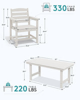 SERWALL Patio Table Set, Outdoor HDPE Dining Set with Umbrella Hole, 5-Piece - Table and 4 Chairs, All Weather for Lawn, Garden, Poolside, White SERWALL