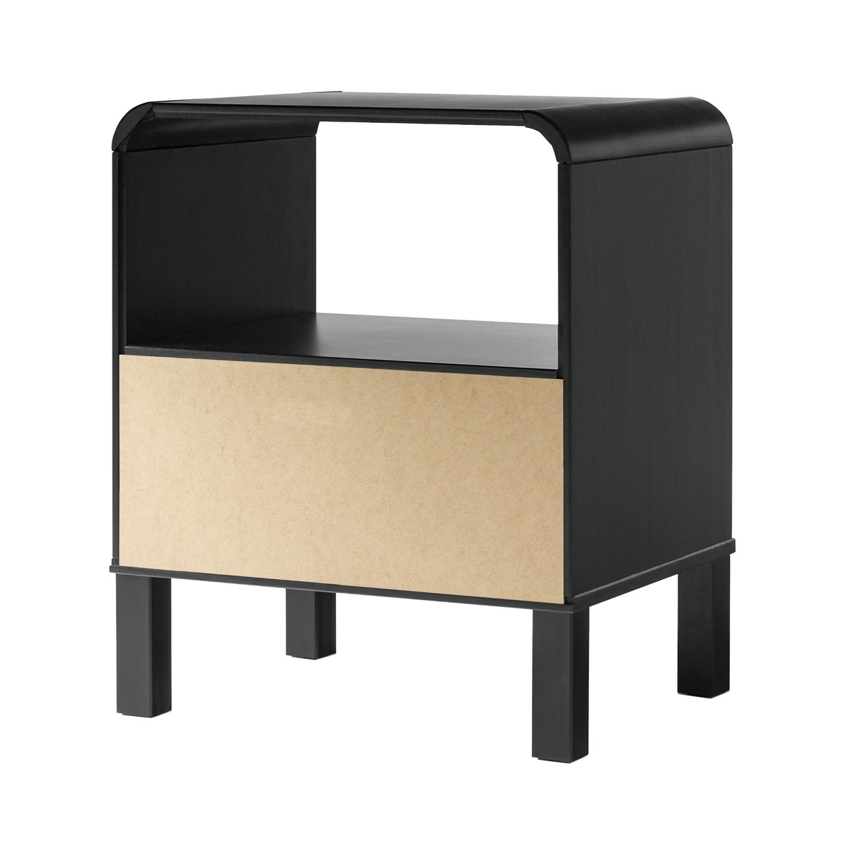 Walker Edison Modern Curved-Top Solid Wood 1-Drawer Nightstand with Open Cubby, 24 Inch, Black Walker Edison