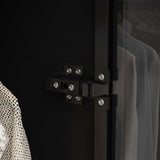 Hitow Wardrobe Cabinet with LED Lights, Armoire Closet with Glass Doors, Wooden Large Wardrobe with Hanging Rod & 5 Tiers Shelf, Modern Bedroom Armoire Clothes Organizer, Black 47.2" W Hitow