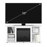 Furinno Jensen Entertainment Center Stand with Fireplace for TV up to 55 Inch, Corded Electric, White Furinno