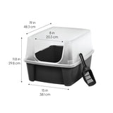 IRIS USA Large Cat Litter Box with Scatter Shield and Scoop, Open Top High Sided Cat Litter Pan, Black IRIS