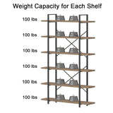 HSH Rustic Oak 6-Tier Tall Bookcase & Storage Rack with Metal Frame HSH