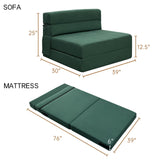 ANONER Memory Foam Fold Out Sofa Bed Couch with Pillow Twin Size Futon Sleeper Chair for Living Room Apartment, Dark Green ANONER