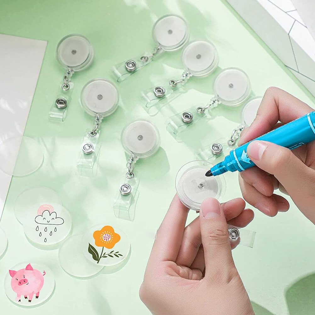 30PCS Badge Reel Holder Retractable Holder Sublimation Blanks Keychain Rotating Badge Reel Clip Name Lanyard Clip ID Card Holder Teacher Nurse Student Volunteer Surakey