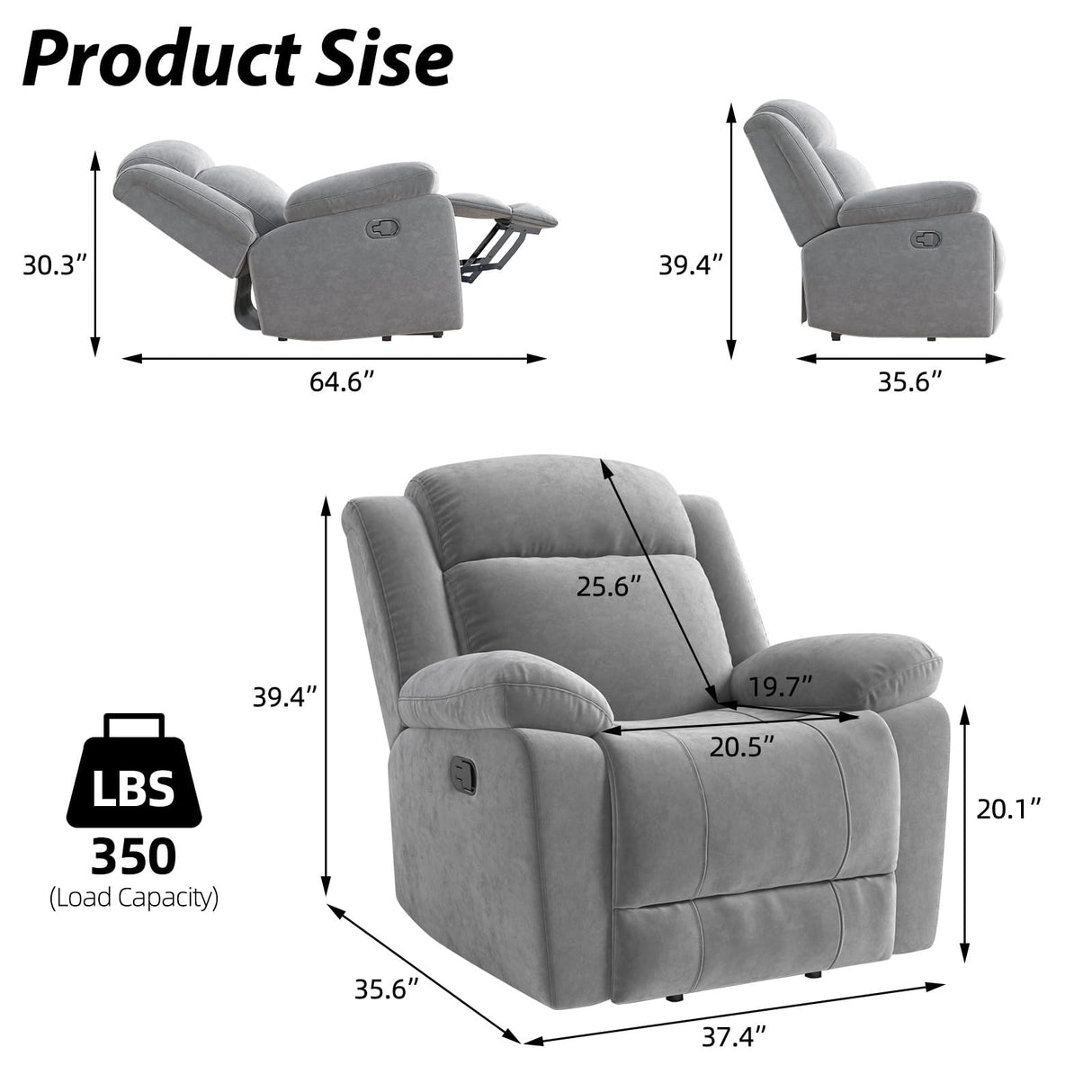 HAOMARKETS Rocker Recliner Chair for Adults, Manual Recliners with Overstuffed Backrest and Armrests, Upholstered Rocking Reclining Sofa Chair for Living Room, Grey HAOMARKETS