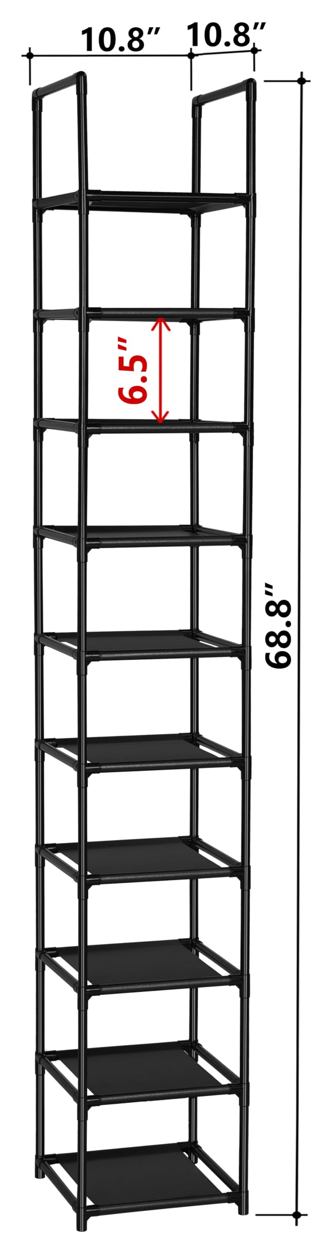 FIDUCIAL HOME 10 Tiers Shoe Rack Space Saving Vertical Single Pairs Sturdy Shoe Shelf Storage Organizer FIDUCIAL HOME
