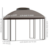 Outsunny 10' x 10' Patio Gazebo with Corner Shelves, Double Roof Outdoor Gazebo Canopy Shelter with Removable Mesh Netting, for Garden, Lawn, Backyard and Deck, Brown Outsunny