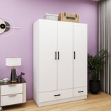 GraceGrove 3-Door Wooden Wardrobe Closet, Armoires and Wardrobes with 2 Drawers and Shelves Armoire Wardrobe Closet with Hanging Rod White 47.2''W x 18.9''D x 70.86''H GraceGrove